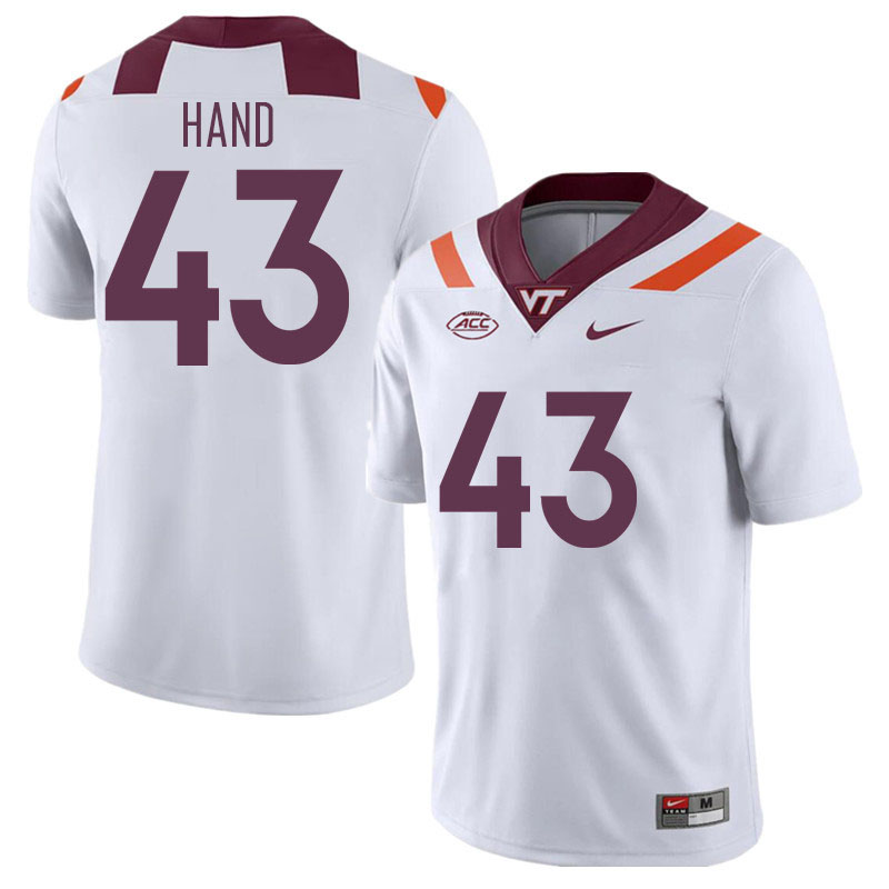 Men #43 Josh Hand Virginia Tech Hokies College Football Jerseys Stitched Sale-White - Click Image to Close